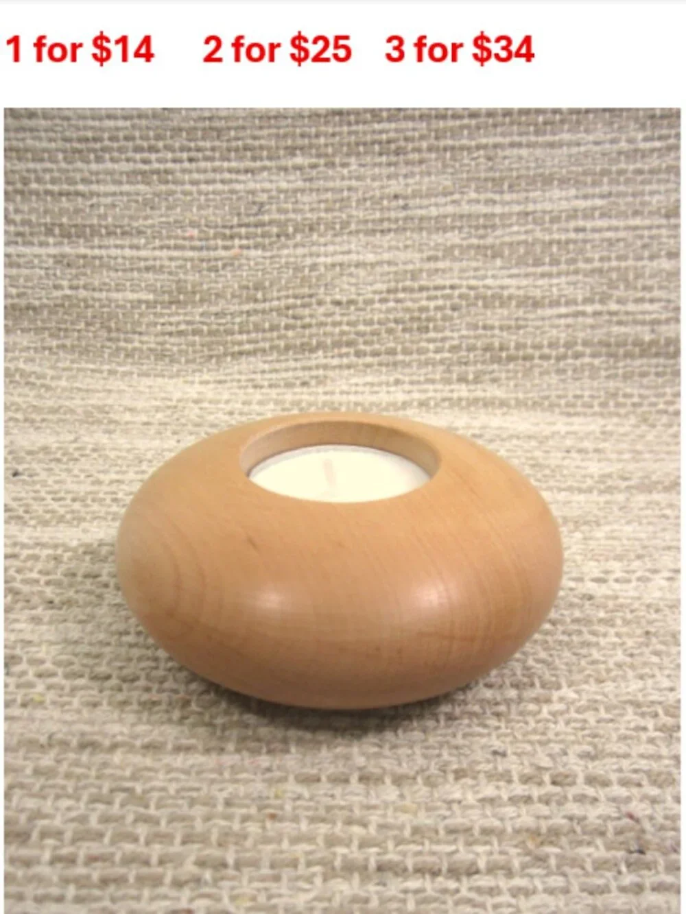NEW Birch or Beech Wood Turned Tea Light Candle Holder Contemporary MCM Round